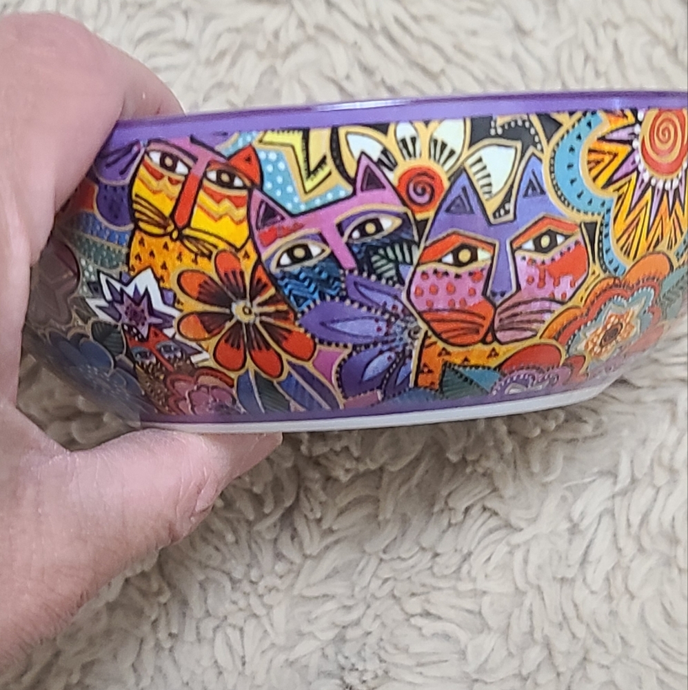 Laurel Burch Colorful Carlotta Cat Ceramic Design Bowl - Picture 5 of 7